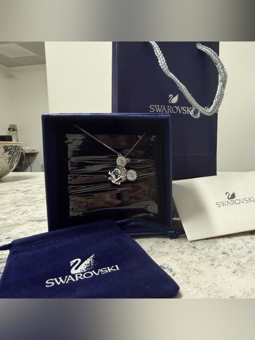 Swarovski Silver and Clear Crystal Mickey Pendant Necklace and Gift Set